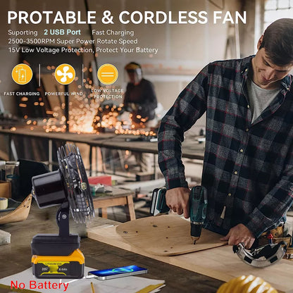 Compact Wireless Worksite Fan for 20V Battery Power
