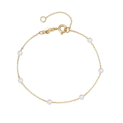 Delicate Sterling Silver Pearl Link Bracelet - Halri