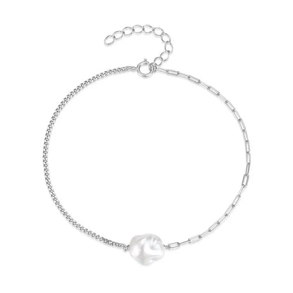 Delicate Sterling Silver Pearl Chain Bracelet
