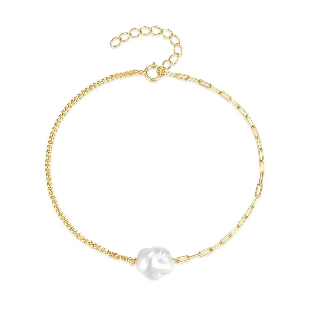 Delicate Sterling Silver Pearl Chain Bracelet - Halri
