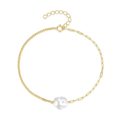 Delicate Sterling Silver Pearl Chain Bracelet - Halri