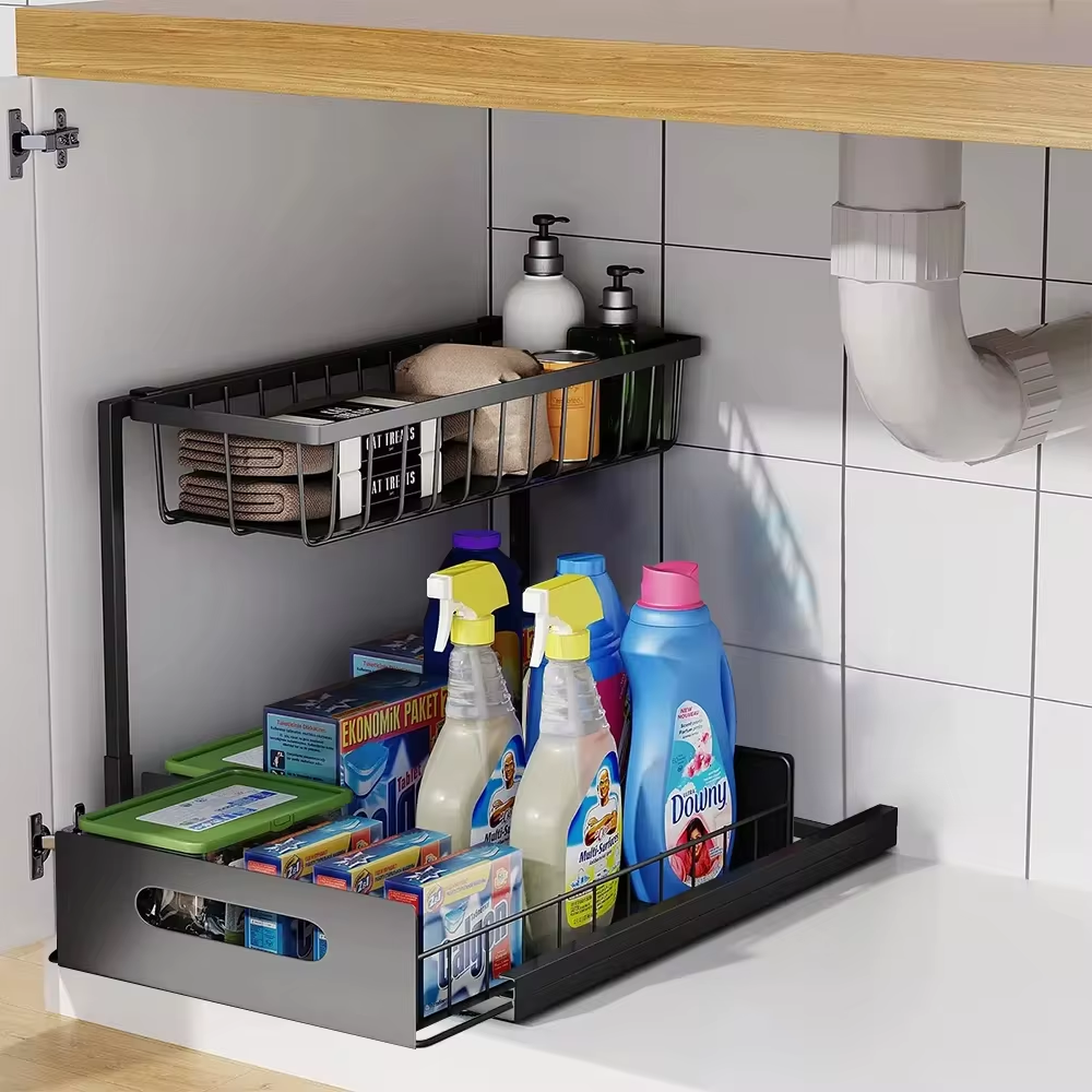 Space Saving Double Layer Sink Storage Unit