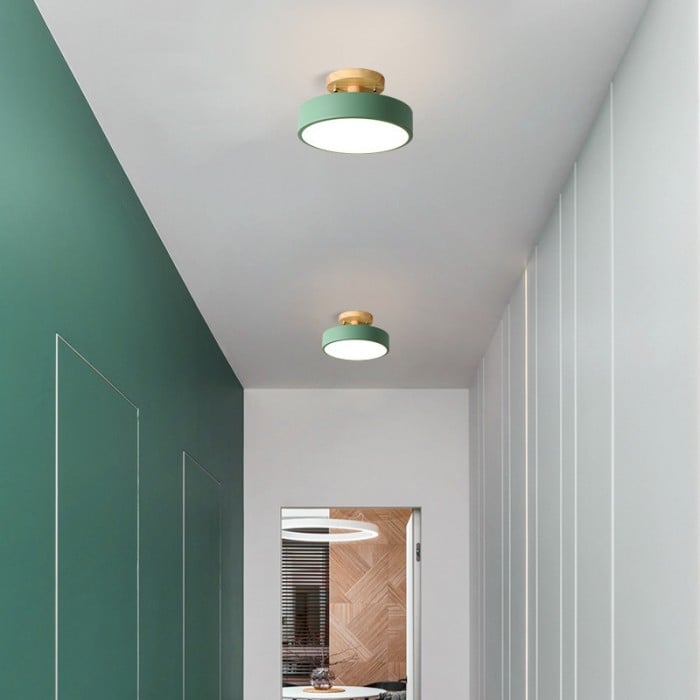 Modern Macaron Wooden Round LED Ceiling Light