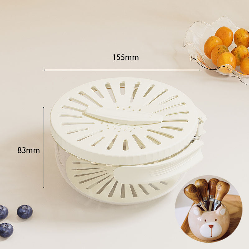 White kitchen tool with measurements on a light background