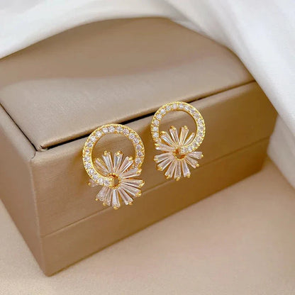 Sparkling Flower Diamond Necklace and Earrings Set