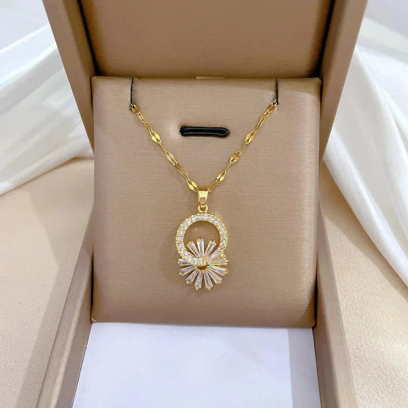 Sparkling Flower Diamond Necklace and Earrings Set - Halri