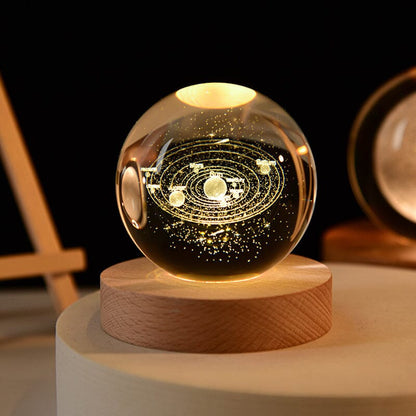 Decorative Glass Orb Table Lamp with Wooden Stand