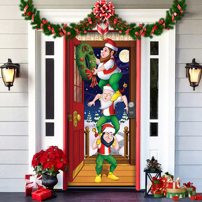 Spooky Christmas Yard Decor Elves Door Wrap