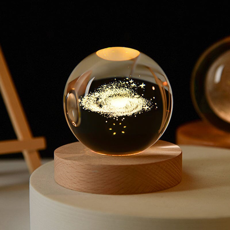 Decorative Glass Orb Table Lamp with Wooden Stand