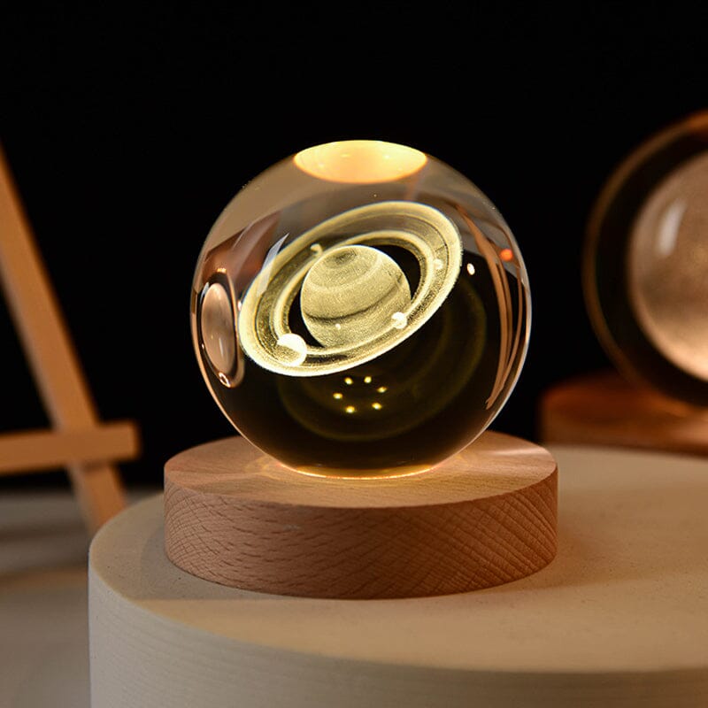 Decorative Glass Orb Table Lamp with Wooden Stand