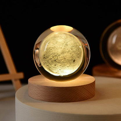 Decorative Glass Orb Table Lamp with Wooden Stand