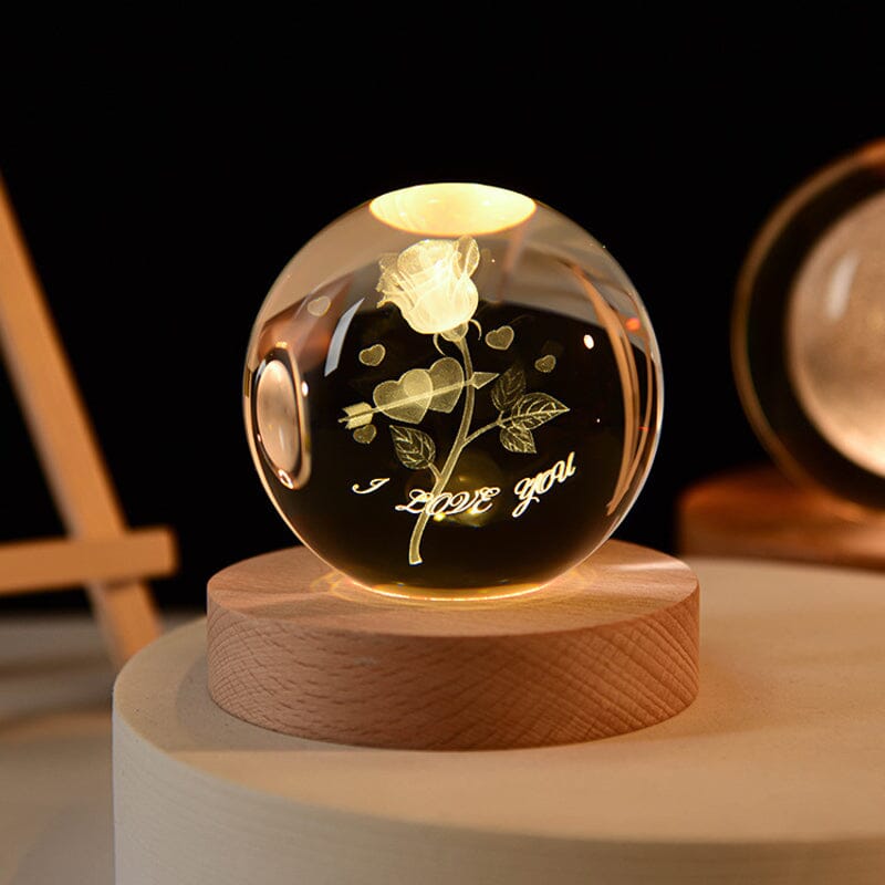 Decorative Glass Orb Table Lamp with Wooden Stand