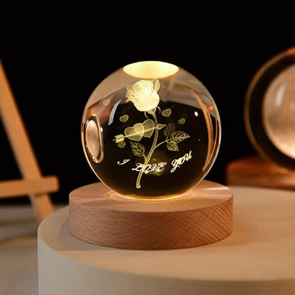 Decorative Glass Orb Table Lamp with Wooden Stand