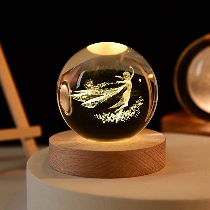 Decorative Glass Orb Table Lamp with Wooden Stand