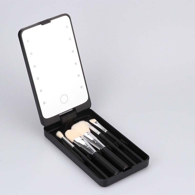 Portable Makeup Brush Kit with LED Mirror