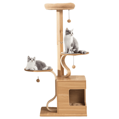 Natural Wood Cat Tower with Soft Perches & Multiple Levels
