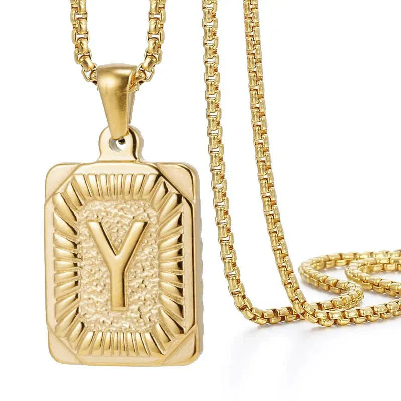 Personalized Initial Textured Bar Necklace