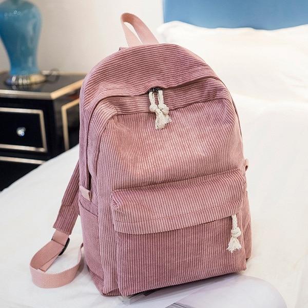 Soft Pink Corduroy School Backpack