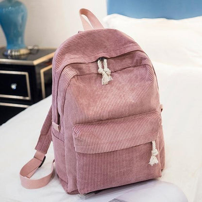 Soft Pink Corduroy School Backpack