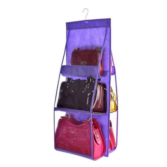 Clear Hanging Purse Organizer 6 Pocket Closet Storage
