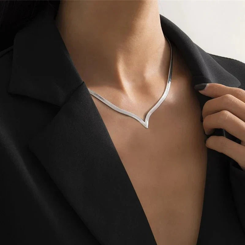 Slim Herringbone Chain Necklace