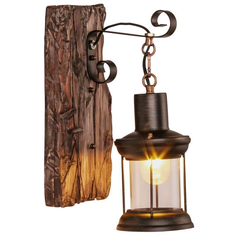 Classic Glass Wall Light with Wood Base