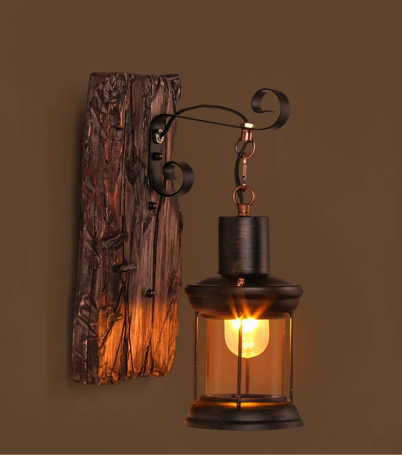 Classic Glass Wall Light with Wood Base - Halri