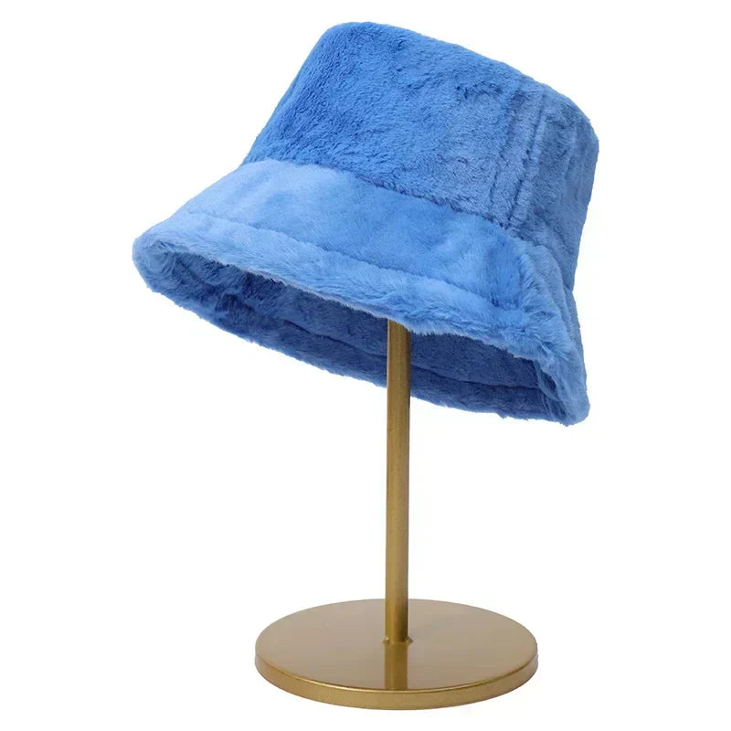 Warm Winter Faux Fur Bucket Hat for Women