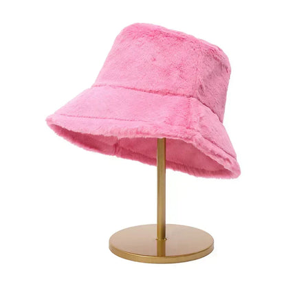 Warm Winter Faux Fur Bucket Hat for Women