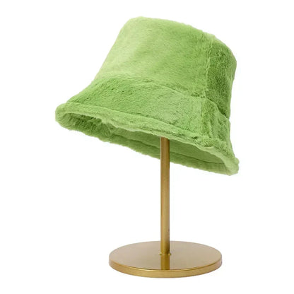 Warm Winter Faux Fur Bucket Hat for Women