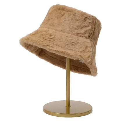 Warm Winter Faux Fur Bucket Hat for Women