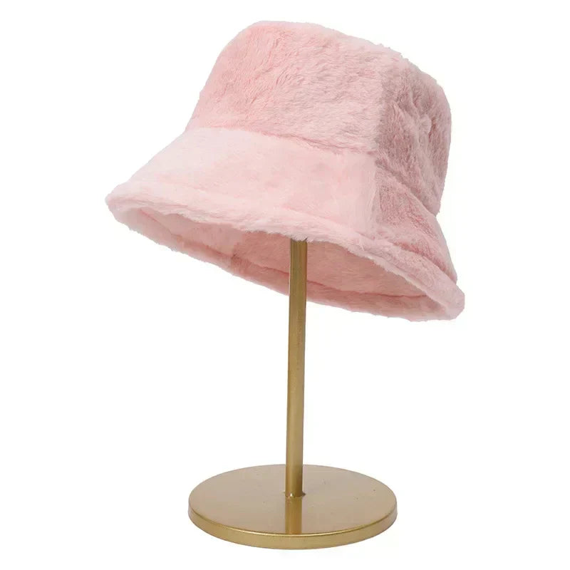 Warm Winter Faux Fur Bucket Hat for Women