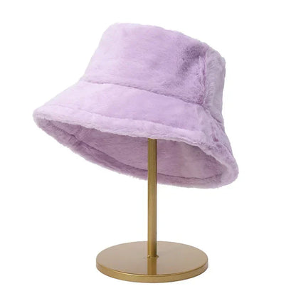 Warm Winter Faux Fur Bucket Hat for Women