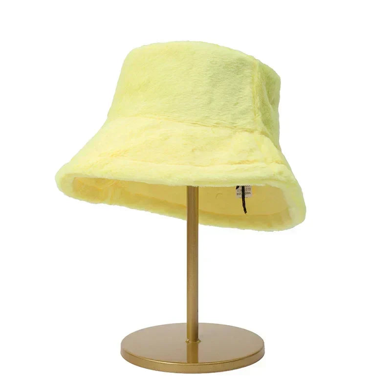 Warm Winter Faux Fur Bucket Hat for Women