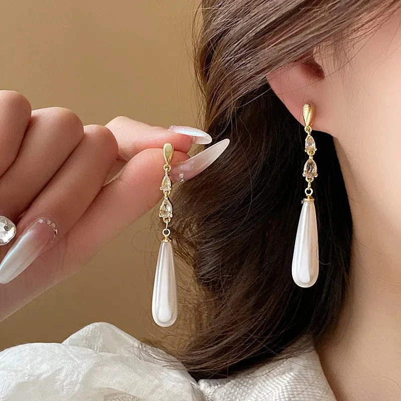 Freshwater Pearl Drop Diamond Stud Earrings - Halri