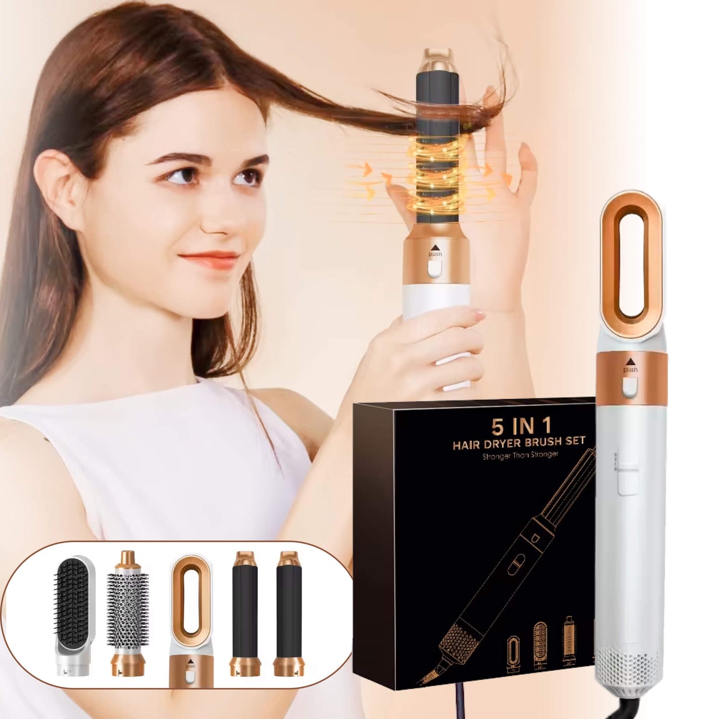 Premium 5-in-1 Hair Curler with Hot Air Brush & Dryer