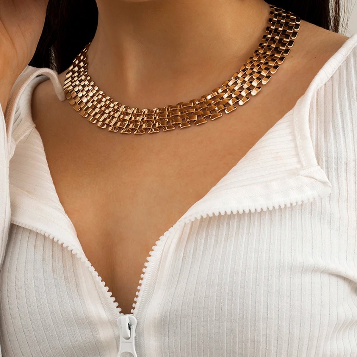Delicate Thin Flat Link Choker Necklace - Halri
