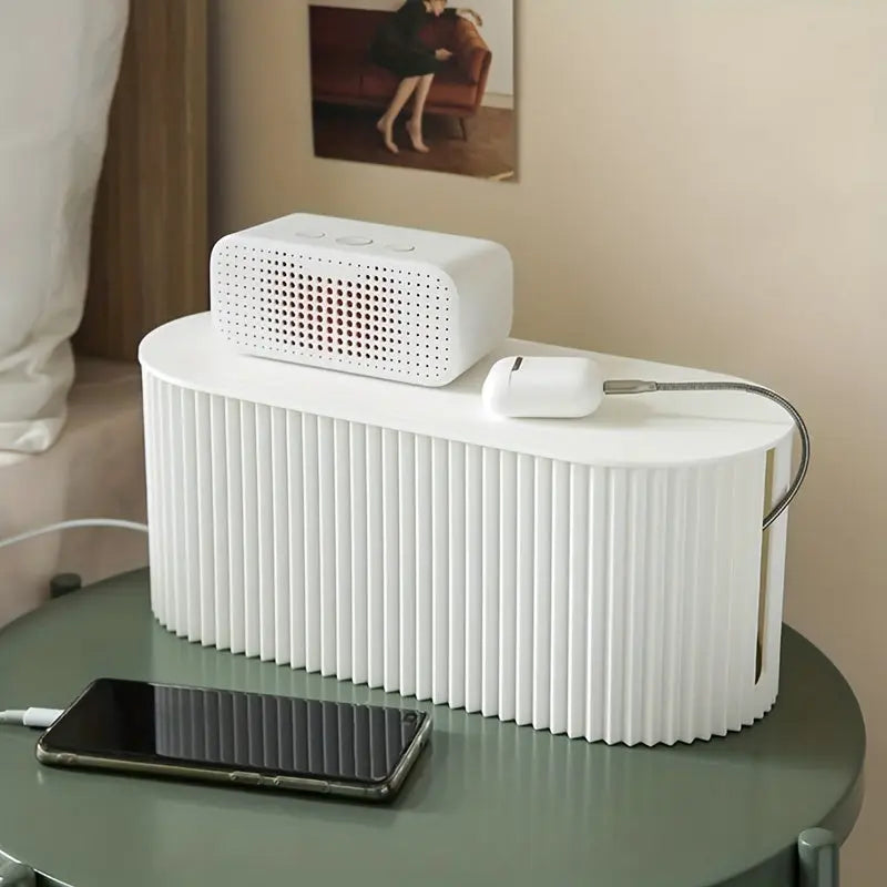 Compact White Desk Cable Organizer Box - Halri