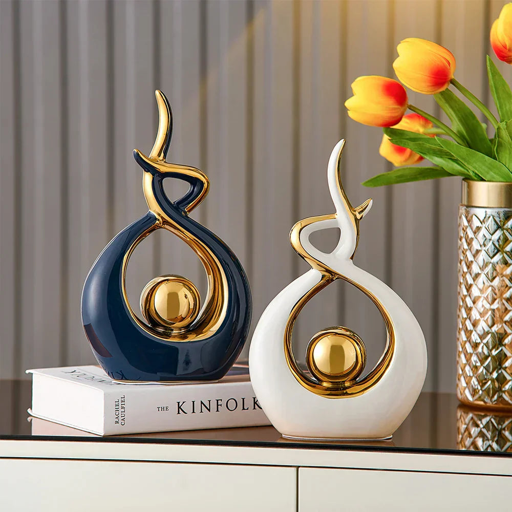 Elegant Ceramic Art Statue with Gold Details