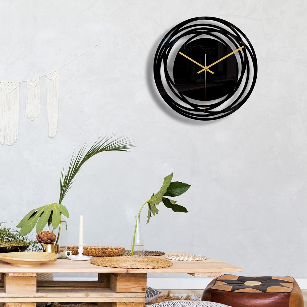 Slim Black Wall Clock with Gold Accents - Halri
